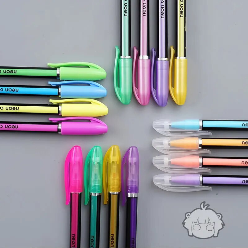 Színek Csillogó Vázlat Rajz Színes tolljelzők Gél toll készlet Utántöltő Rúd Rollerball Pasztell Neon Marker Irodai iskolai írószerek