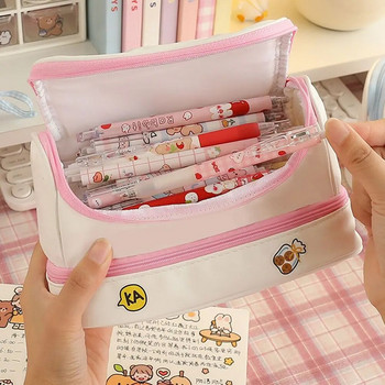 Creative PU сладък калъф за молив Училищна чанта за съхранение Кожена козметична чанта Голям калъф за химикалки за момиче Чанта за химикалки Strawberry kawaii pen