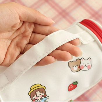 Creative PU сладък калъф за молив Училищна чанта за съхранение Кожена козметична чанта Голям калъф за химикалки за момиче Чанта за химикалки Strawberry kawaii pen