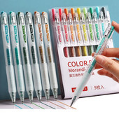 9 gab. Ievelkama Morandi krāsaina gēla tintes pildspalva ar 0,5 mm ložu uzgali, liela ietilpība, uzpilde biroja skola paraksta rakstāmpiederumi