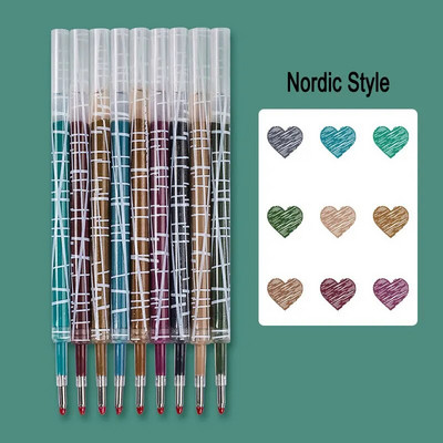 9 gab. Ievelkama Morandi krāsaina gēla tintes pildspalva ar 0,5 mm ložu uzgali, liela ietilpība, uzpilde biroja skola paraksta rakstāmpiederumi