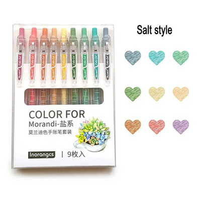 9 gab. Ievelkama Morandi krāsaina gēla tintes pildspalva ar 0,5 mm ložu uzgali, liela ietilpība, uzpilde biroja skola paraksta rakstāmpiederumi