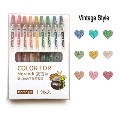 9 gab. Ievelkama Morandi krāsaina gēla tintes pildspalva ar 0,5 mm ložu uzgali, liela ietilpība, uzpilde biroja skola paraksta rakstāmpiederumi