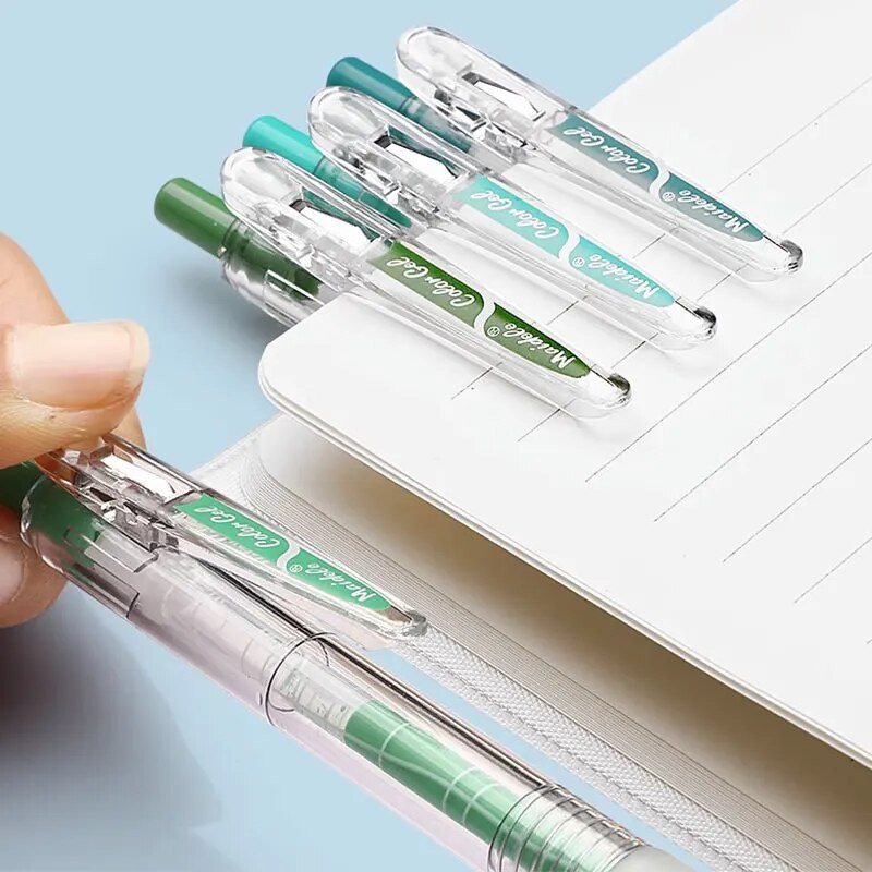 9 gab. Ievelkama Morandi krāsaina gēla tintes pildspalva ar 0,5 mm ložu uzgali, liela ietilpība, uzpilde biroja skola paraksta rakstāmpiederumi