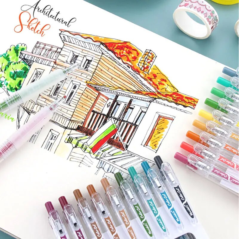 9 gab. Ievelkama Morandi krāsaina gēla tintes pildspalva ar 0,5 mm ložu uzgali, liela ietilpība, uzpilde biroja skola paraksta rakstāmpiederumi