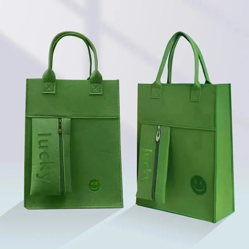 Jaunums, biezināts filcs vienkrāsains tote studentu rokassomiņai liela ietilpība atkārtoti lietojama iepirkšanās rokas rāvējslēdzējs A4 izmēra mācību soma