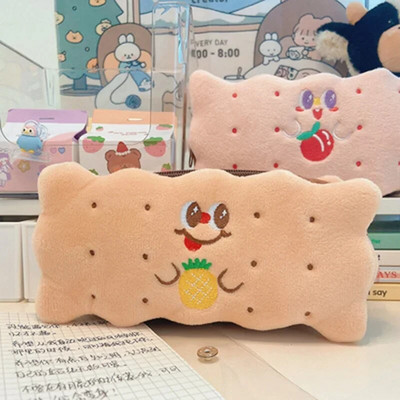 Noutate amuzantă, cutie de creion pentru biscuiți, cutie de creion, de pluș de mare capacitate, rechizite școlare drăguțe pentru elevi de desene animate