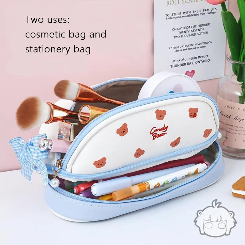 Μολυβοθήκη Kawaii Μεγάλης χωρητικότητας Διώροφο PU Αδιάβροχα κουτιά μολυβιών Σχολικά είδη Χαρτικά Χαριτωμένη τσάντα καλλυντικών