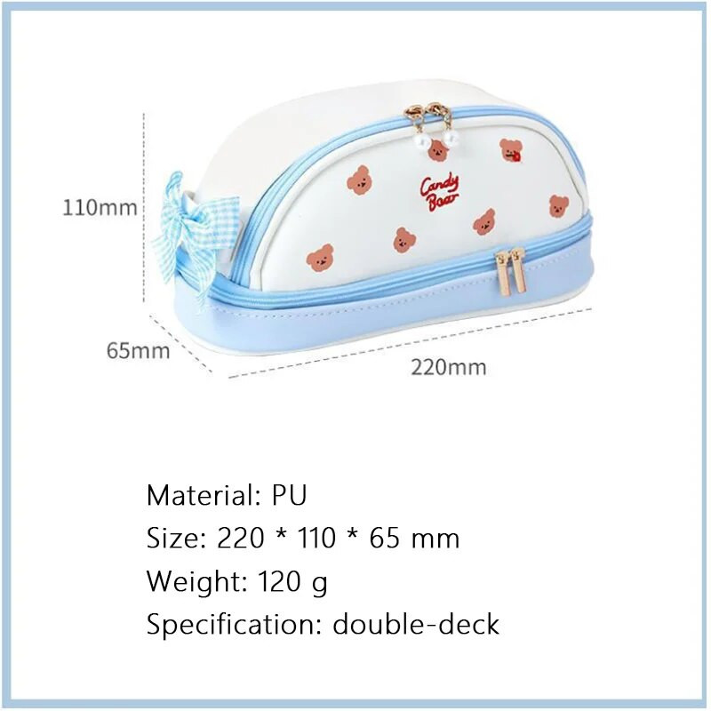 Μολυβοθήκη Kawaii Μεγάλης χωρητικότητας Διώροφο PU Αδιάβροχα κουτιά μολυβιών Σχολικά είδη Χαρτικά Χαριτωμένη τσάντα καλλυντικών