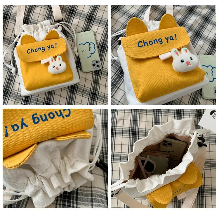 Lõuendist ämbrikott Armsad kotid, uus nööriga kott Korea sisemus Õlakott Saja üliõpilase kott Mobiiltelefonikott Suvine naistekott