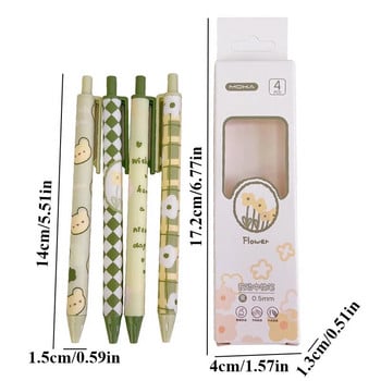 4Pcs/Lot Cute Retractable Gel Pens Set Korean Flower Print 0,5mm Μαύρο μελάνι στυλό Σχολικό Γραφείο Μαθητικό Γραφείο