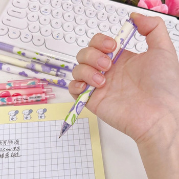 4Pcs/Lot Cute Retractable Gel Pens Set Korean Flower Print 0,5mm Μαύρο μελάνι στυλό Σχολικό Γραφείο Μαθητικό Γραφείο