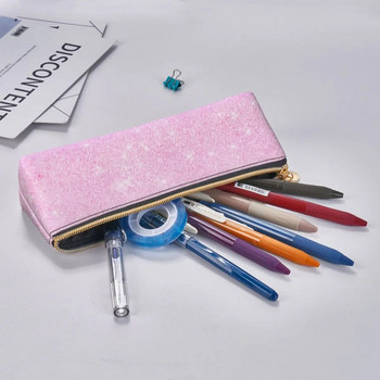 Κομψή μπλε ροζ Ombre δερμάτινη μολυβοθήκη Rainbow Glitter Εκτύπωση Cool φερμουάρ Μολυβοθήκη Σχολική Εφηβική τσάντα στυλό