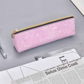 Κομψή μπλε ροζ Ombre δερμάτινη μολυβοθήκη Rainbow Glitter Εκτύπωση Cool φερμουάρ Μολυβοθήκη Σχολική Εφηβική τσάντα στυλό