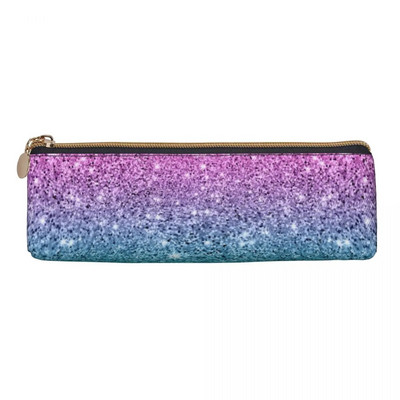 Elegants zils rozā Ombre ādas zīmuļu futrālis varavīksnes mirdzoša druka Forša rāvējslēdzēja zīmuļu kastīte Skolas pusaudžu trīsstūra pildspalvu soma