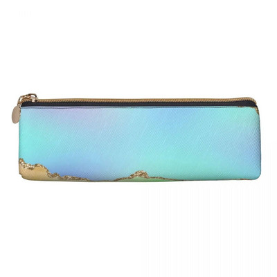 Elegants zils rozā Ombre ādas zīmuļu futrālis varavīksnes mirdzoša druka Forša rāvējslēdzēja zīmuļu kastīte Skolas pusaudžu trīsstūra pildspalvu soma