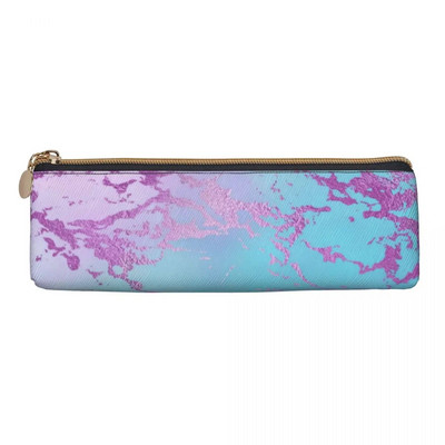 Elegants zils rozā Ombre ādas zīmuļu futrālis varavīksnes mirdzoša druka Forša rāvējslēdzēja zīmuļu kastīte Skolas pusaudžu trīsstūra pildspalvu soma
