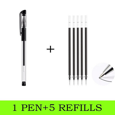 Set de 6 pixuri cu gel Rechizite școlare Negru Albastru Roșu Cerneală 0,5 mm Pix pentru scris stilou Kawaii Papetărie pentru studenți de birou