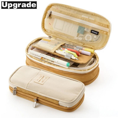 Kawaii zīmuļu futrālis Macaron krāsains audekls, elastīgs divslāņu lielas ietilpības zīmuļu kastīte jauks zīmulis, bērnu skolas kancelejas preces