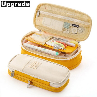 Kawaii zīmuļu futrālis Macaron krāsains audekls, elastīgs divslāņu lielas ietilpības zīmuļu kastīte jauks zīmulis, bērnu skolas kancelejas preces