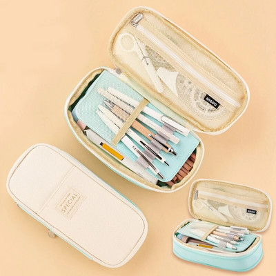 Kawaii zīmuļu futrālis Macaron krāsains audekls, elastīgs divslāņu lielas ietilpības zīmuļu kastīte jauks zīmulis, bērnu skolas kancelejas preces