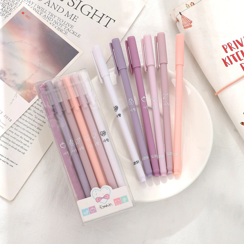 JIANWU 6 ks/sada roztomilé matné gélové pero 0,5 mm čierny atrament študentské skúšky kancelária neutrálne podpisové pero kawaii písacie potreby školské potreby