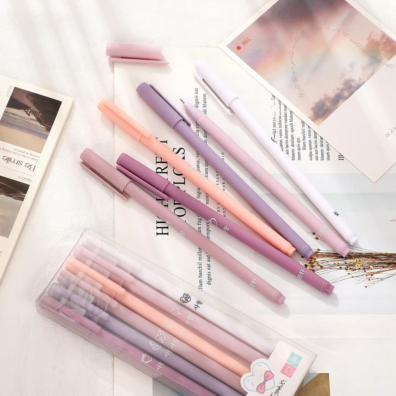 JIANWU 6 ks/sada roztomilé matné gélové pero 0,5 mm čierny atrament študentské skúšky kancelária neutrálne podpisové pero kawaii písacie potreby školské potreby