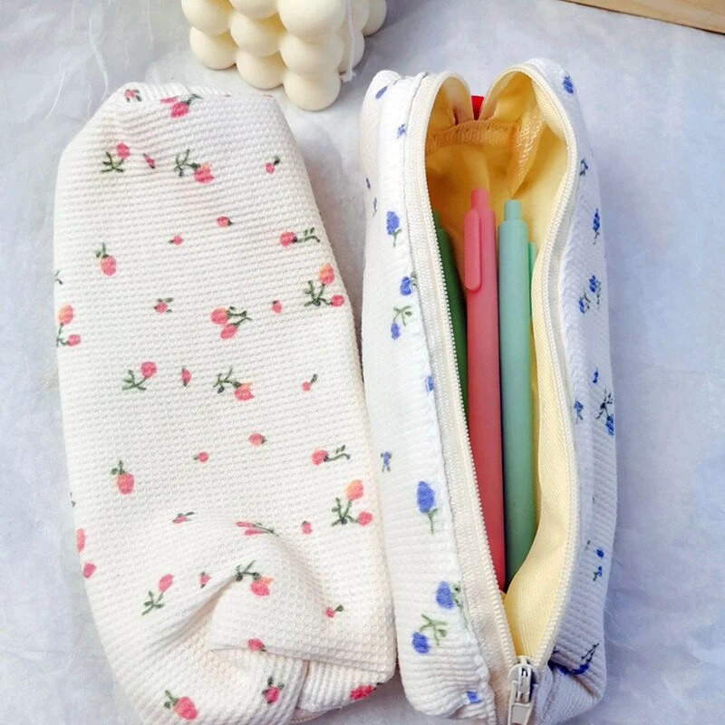 Kawaii Korea pliiatsiümbris armas lilleline lilleline lõuend lukuga pliiatsikott Esteetilised ilusad kirjatarbed koolitarbed tüdrukutele kingitused