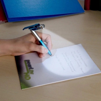 Στυλό 4 σε 1 πολλαπλών λειτουργιών με φωτοδίοδο LED αναδιπλούμενο μολύβι γραφής Νυχτερινής ανάγνωσης Γραφική γραφική ύλη Σχολείο μαθητή