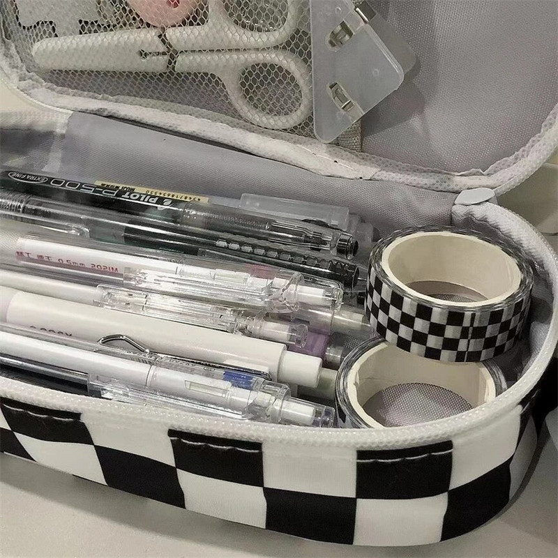 Kawaii Penāļi Trousse Estētiskās kancelejas preces Estuches Fundas Pencils Estojo šaha borta režģa futrāļi Soma Estuche Escolares