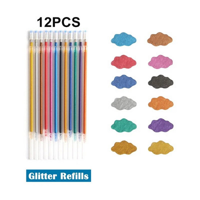 12/24 tk Metallic Glitter Colors Geelpliiatsid koolikontorisse Täiskasvanute värvimisraamatute ajakirjad Joonistuskunsti markerid Reklaampliiats armas