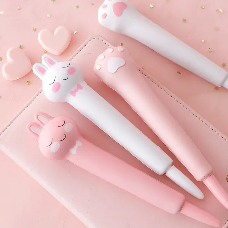 Stresa mazināšanas gēla pildspalvas Kawaii Rabbit Squishy Foam Signature Pildspalvas Jauki rullīšu pildspalvas skolas korejiešu kancelejas piederumiem biroja piederumi