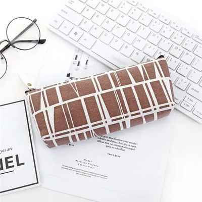 Drobinis geometrinis pieštuko dėklas Mokyklinis paprastas dryžuotas tinklelis Vienspalvis Mielas Kawaii pieštuko maišelis Biuro reikmenys mokiniams vaikams