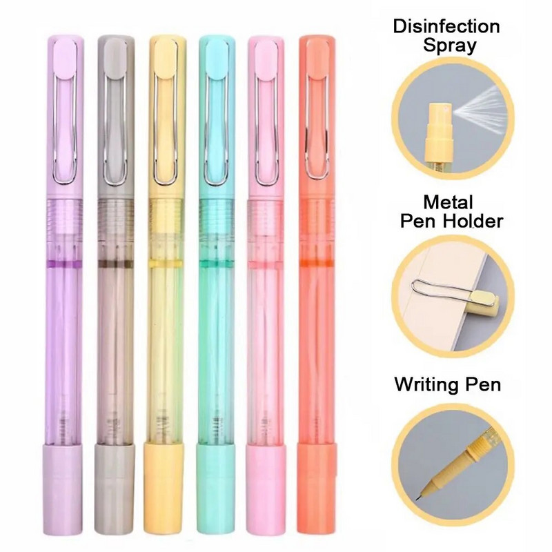 1 gab plastmasas krāsaina lodīšu pildspalva, izsmidzināma gēla pildspalva, dezinficējoša pildspalva ceļojumu smaržu pudelīte biroja kancelejas piederumu rakstīšanai