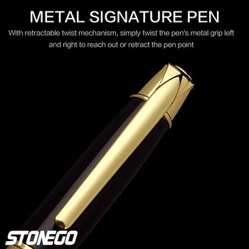 Класическа луксозна химикалка с мастило STONEGO, черна химикалка със среден връх 1,0 мм, метална химикалка с гладко писане Писалка за подпис