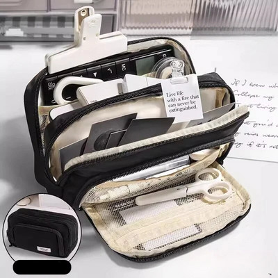 Nešvarus juodas, didelės talpos pieštukų krepšys, estetiškas mokyklinis dėklas, raštinės reikmenų laikiklis, krepšys berniukams ir mergaitėms, mokykliniai reikmenys