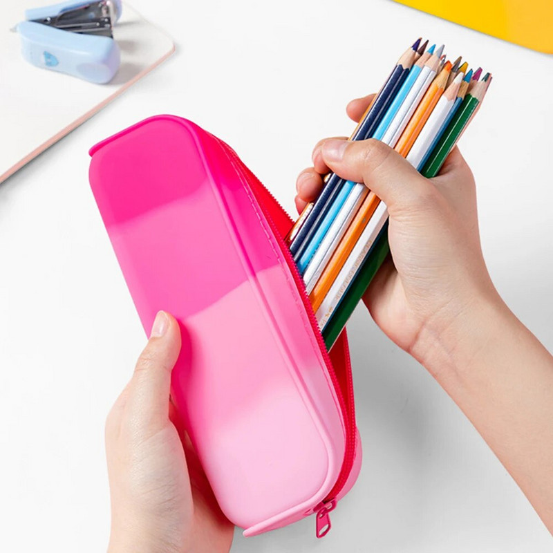 Silikona zīmuļu futrālis gradienta krāsu zīmuļu rakstāmpiederumi liela ietilpība ūdensizturīgs zīmuļu maisiņš Studentu kancelejas piederumu uzglabāšanas piederumi