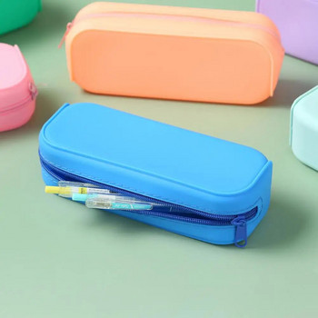 Водоустойчив силиконов молив с голям капацитет Организирайте канцеларски принадлежности за гримове за училище с тази чанта за съхранение с цип