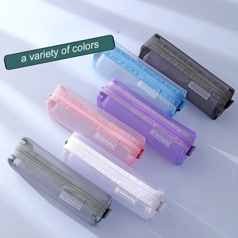 Lielas ietilpības režģa pārnēsājams zīmuļu maisiņš caurspīdīgs zīmuļu futrālis Vienkārša uzglabāšanas zīmuļu kaste Biroja skolas piederumu kancelejas piederumu kaste