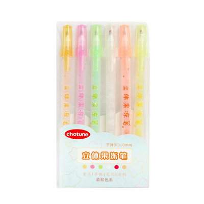 6Gb 3D glancēta želejveida tintes pildspalva Krāsaina Diy Fluorescent Graffiti Gel pildspalva Dāvana bērniem Skicēšanas marķieri Marķieri Rakstāmpiederumi