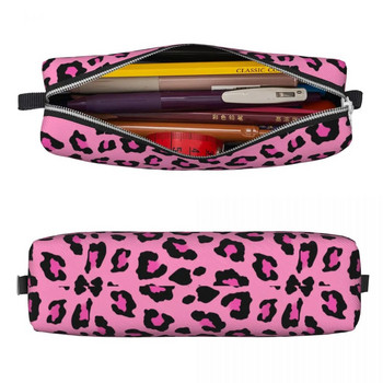 Розови леопардови калъфи за моливи с животински принт Забавна чанта с кутия за химикалки Студентски голям капацитет Офис козметични моливи