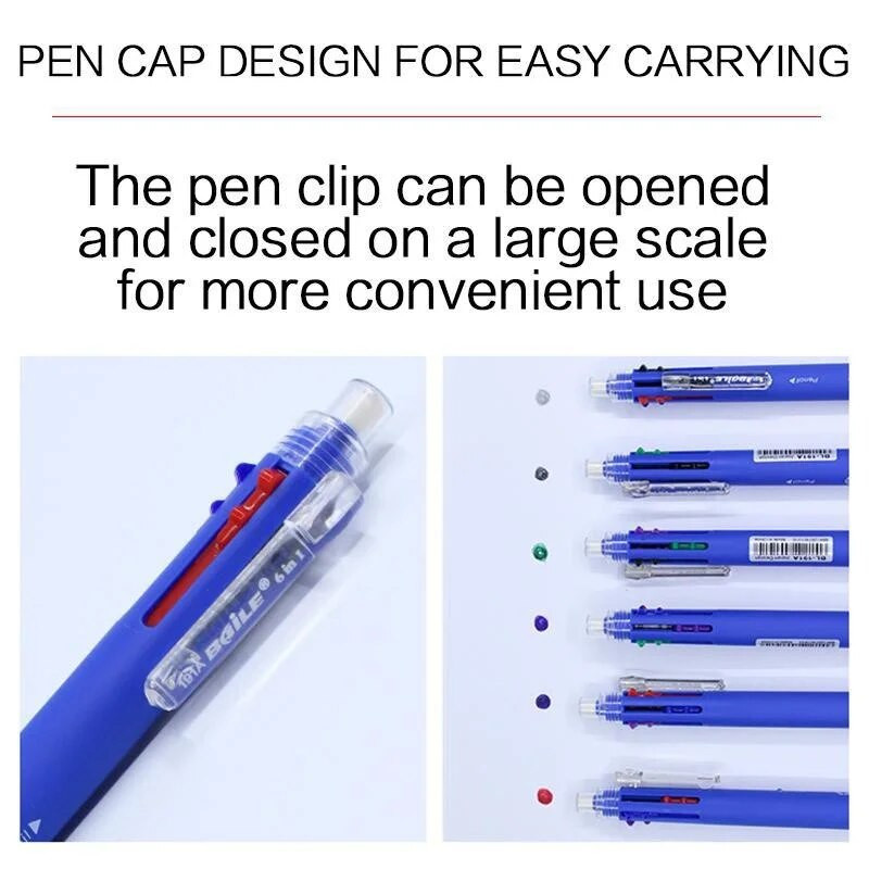 STONEGO radošā lodīšu pildspalva, krāsaina ievelkama lodīšu pildspalva, rakstāmpiederumu pildspalva 6 vienā