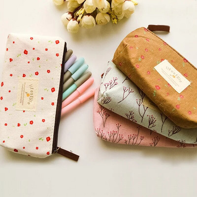 Pastoral Broken Flower Pencil Bag Small Fresh Zakka Pastoral Style Broken Flower Canvas Ученически калъф за моливи Сладки ученически пособия