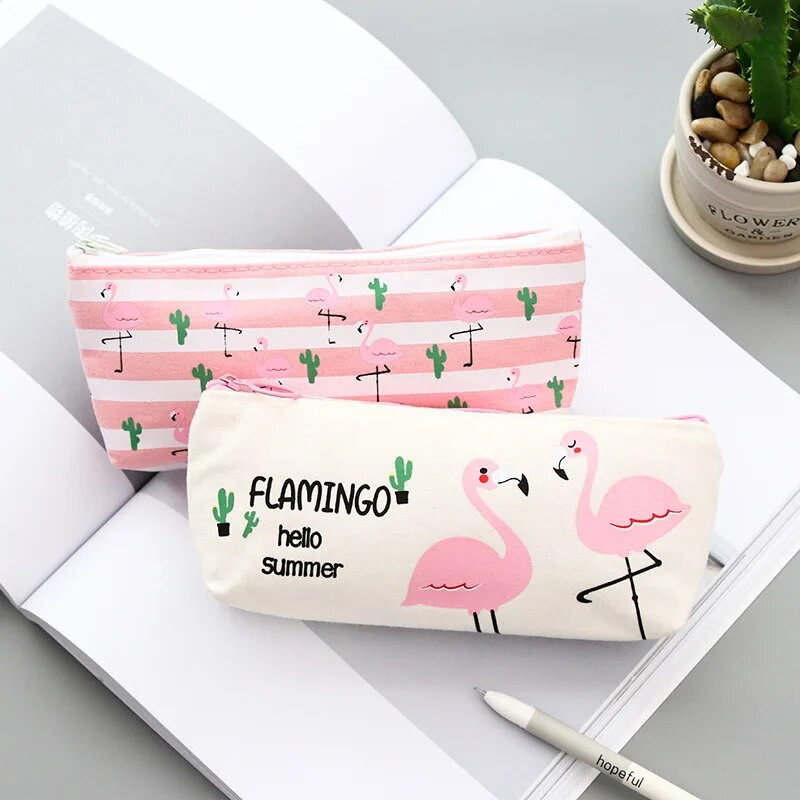 1 τεμ. Μολυβοθήκη Kawaii Flamingos Canvas Gift Estuches Σχολική μολυβοθήκη Μολυβοθήκη Τσάντα μολυβιού Σχολικά είδη γραφικής ύλης