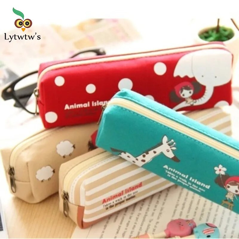 1 gabals Lytwtw`s Kawaii Girl pildspalvu zīmuļu soma Audekls skolas biroja kancelejas piederumu aplauzuma maisiņš futrāļa turētāja organizators Cute Things Gift