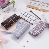 Toc de creion geometric din pânză școală, grilă în dungi, culoare solidă, drăguț, geantă de creion Kawaii, husă pentru birou, studenți, rechizite pentru copii