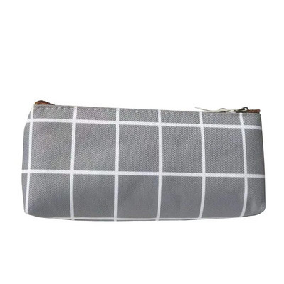 Toc de creion geometric din pânză școală, grilă în dungi, culoare solidă, drăguț, geantă de creion Kawaii, husă pentru birou, studenți, rechizite pentru copii