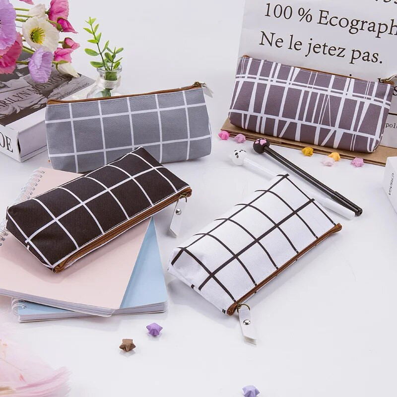 Καμβάς Γεωμετρική μολυβοθήκη Σχολική Απλή ριγέ πλέγμα μονόχρωμη Χαριτωμένη τσάντα μολυβιών Kawaii Θήκη γραφείου Students Παιδικά προμήθειες
