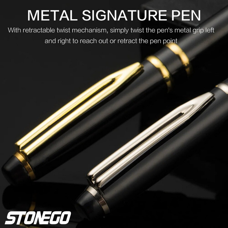 STONEGO lodīšu pildspalva bez vāciņa, vienkārši pagriežama rullīšu pildspalva, melna gēla tintes vidēja punkta 1,0 mm gludas rakstīšanas paraksta pildspalvas