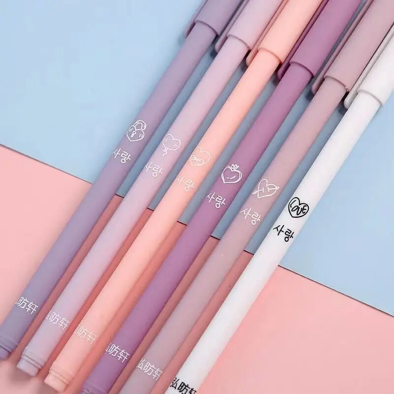 Set de 6 bucăți/set drăguț pix gel Morandi, retro, 0,5 mm, negru, pix pentru semnătură, pentru studenți, pix cu cerneală, pix cu bilă, articole de papetărie pentru școală